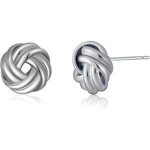 Women's Silver Love Knot Post Earrings Chunky Statement Drop Nickle Free Jewelry
